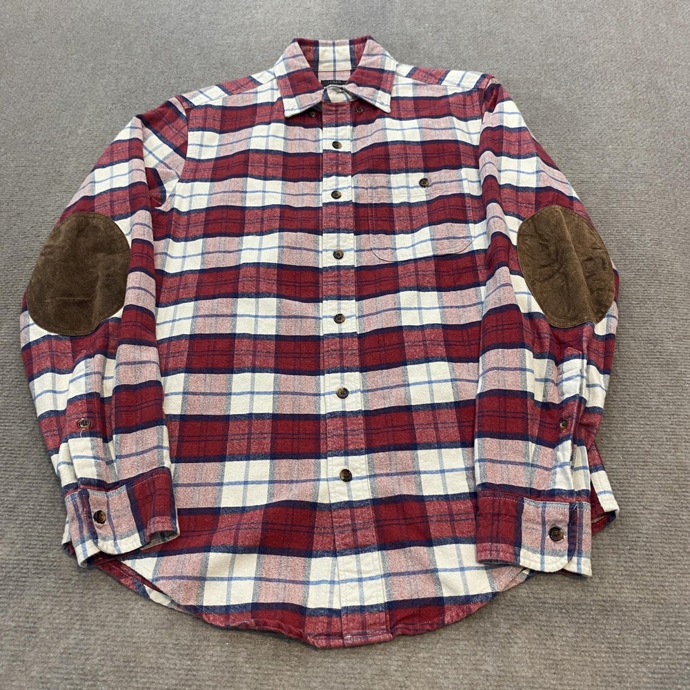 J Crew Shirt Mens Extra Small Red Plaid Flannel Leather Elbow Patches Casual